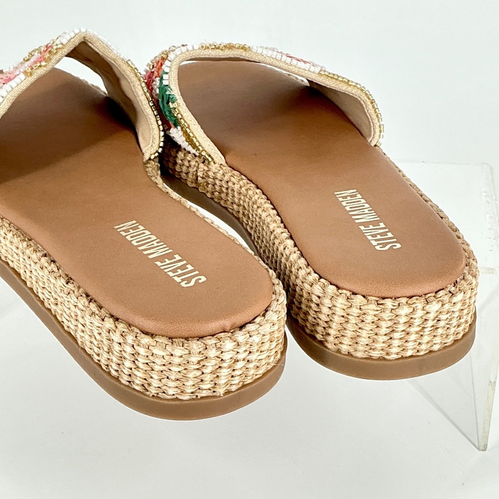 Steve Madden Size 8.5 Beaded Floral Raffia Platform Slide Sandals NEW Boardwalk - Picture 9 of 11